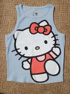 Like new, Hello Kitty Light Blue Graphic Tank Top Juniors Medium